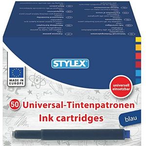 Stylex 23017 - universele inktpatronen in praktische opbergdoos, koningsblauw, 50 stuks