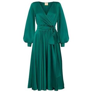 Swing Fashion Midijurk voor dames, elegante jurk, feestelijke jurk, feestjurk, avondjurk, bruiloftsjurk, baljurk, V-hals, lange mouwen, groen, maat 42 (XL), groen, XL