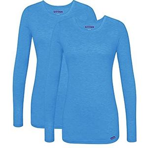Sivvan 2 Pack Dames Comfort T-shirt met lange mouwen en Underscrub T-shirt, Heather Pool Blauw, L