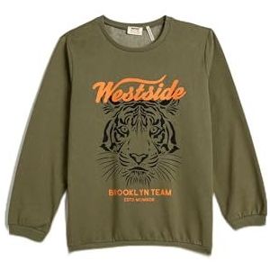 Koton Boys's Brushed Interior Long Sleeve Crew Neck Tiger bedrukt sweatshirt, kaki (853), 6-7 jaar
