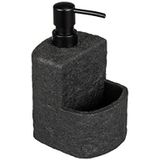 WENKO Zwarte afwasmiddeldispenser Festival Stone, navulbare zeepdispenser in steenlook van hoogwaardig kunsthars voor in de keuken, extra vak voor de afwasspons, inhoud 380 ml, 10,5 × 18 × 11 cm