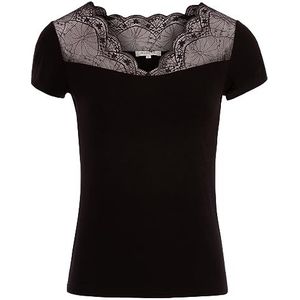 Morgan Nauwsluitend met kanten inzetstuk Dclary 191-DCLARY dames T-shirt, zwart, maat S (Fabrikant maat: TS), Zwart, M