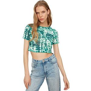 Trendyol Dames groen batik-patroon crop gebreide blouse blouse, groen, medium