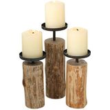 Boltze Kandelaar Tempe (3-delige set, kaarsenhouder van hout + metaal, stijlvol design, decoratie eettafel/commode, boho stijl) 4221400