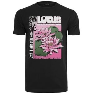 Mister Tee Heren T-shirt Lotus Flower Tee, T-shirt met print op de voorkant voor mannen, grafisch T-shirt, streetwear, zwart, XL