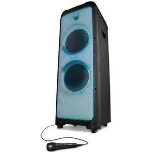 MEDION X61200 party sound system (party speakers incl. microfoon, karaoke party box, Bluetooth, DJ functie, LED frontpaneel, lichtshow, 2x 80 watt RMS, USB, AUX, cinch, microfoon en gitaaraansluiting)