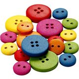 Houten knoppen, D: 12-20 mm, asstd kleuren, china berry, 2-4 gaten, 360asstd