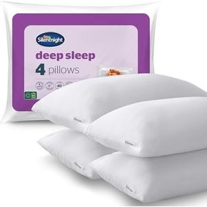 Silentnight Diepe slaapkussens, set van 4 stuks, middelgrote steunkussens voor zij-, voor-, buik- en rugslapers, comfortabel, machinewasbaar en hypoallergeen, 4 stuks, wit