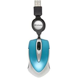 Verbatim 49022 Go Mini - USB optische reismuis met kabelretractie, caribbean blue
