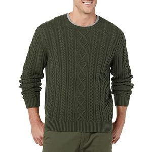 Amazon Essentials Heren lange mouwen 100% katoen visser kabel ronde hals trui, donker olijf, medium