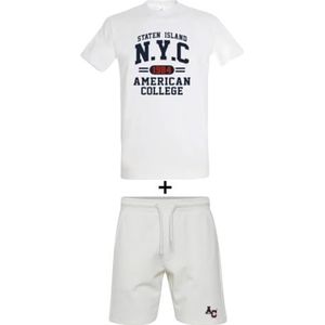 AMERICAN COLLEGE USA Ensemble Lot 2 Pièces T-shirt en Short Enfants Garçons Filles, 2-delige set T-shirt + shorts, uniseks, kinderen, wit, 4 jaar