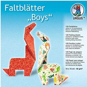 URSUS 38025599F vouwbladen Boys, 120 vellen 80 g/m² 15 x 15 cm, in 10 verschillende designs, voor kleine en grote origami kunstenaars, aan beide zijden bedrukt, inclusief vouwhandleiding, kleurrijk
