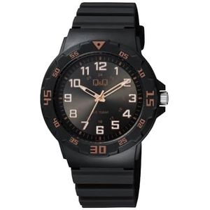 Q&Q Heren analoog kwarts horloge met siliconen band VR18J0XXY, Zwart/Transparant, herenhorloge