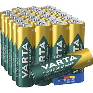 VARTA Batterijen AA, oplaadbar, verpakking van 24, Recharge Accu Power on Demand, oplaadbare batterij, 2100 mAh Ni-MH, zonder memory-effect, voorgeladen, gebruiksklaar [Exclusief bij Amazon]