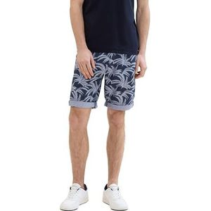 TOM TAILOR Heren bermuda shorts, 35408 - marineblauw geborsteld bladontwerp, 34