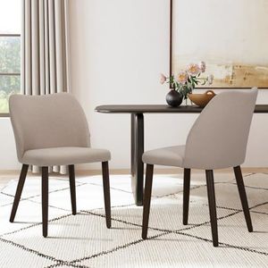 COLAMY Set van 2 gestoffeerde eetkamerstoelen, moderne stof, voor eetkamer, keuken, bijzetstoel met gevoerde zitting en houten poten voor restaurant/café, camel