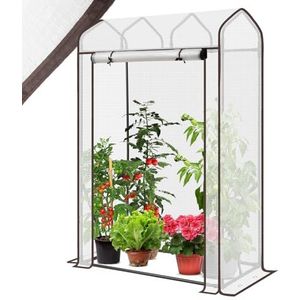 Sekey Broeikas, kleine tomatenkas, 150 x 100 x 50 cm, mini-broeikas, folie, tomatenkas, balkon, tuin, schuin dak, tomaten, foliekas, stabiel, winterbestendig, wit