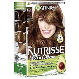 Garnier Nutrisse Permanente verzorgende haarverf met voedende fruitoliën, kleuring met 8 weken houding, ultra crème tint, 053 fluweelbruin