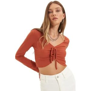 Trendyol Vrouwen Slanke Bodycon V-hals Gebreide Blouse, Tegel Rood, S