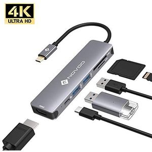 NOVOO USB C Hub Multipoort, 6-in-1 adapter, USB C naar HDMI met 100 W PD-opladen, HDMI 4K, 2 USB 3.0-poorten, SD/Micro SD-kaartlezer, dockingstation voor MacBook Air/Pro en andere type C-apparaten