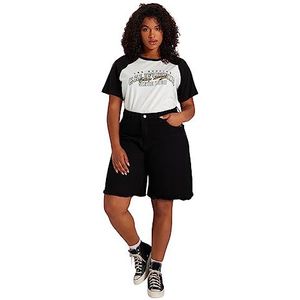 TRENDYOL Vrouwen grote maten medium tailleband rechte pijpen plus size shorts, zwart, 46 NL