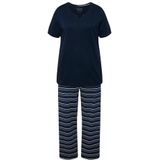 Ulla Popken - 830405 - Pyjamaset - Zwart - Effen T-shirt met Tuniekkraag en Lange Rechte Broek met Strepen