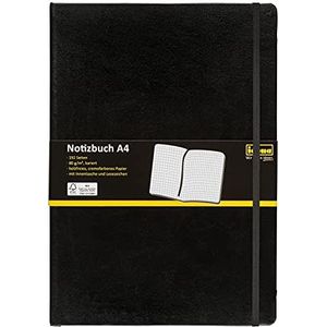 Idena 209280 notitieboek FSC-mix, A4, geruit, crèmekleurig papier, 96 vellen, 80 g/m2, hardcover in zwart, 1 stuk