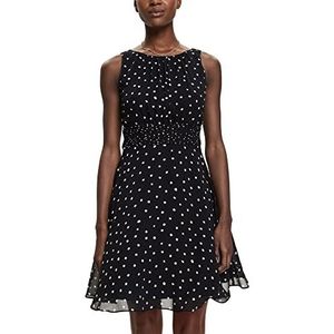 Esprit Collection Gerecycled: chiffon jurk met geplooide taille, zwart, 36