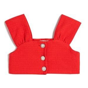 Koton Meisjes's Crop Button Detail Mouwloze Katoenen Blouse, rood (412), 11-12 Jaar
