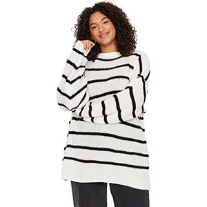 Trendyol Dames GESTREFT Lange Mouwen Ontspannen Sweater in Plus Size, ecru, XXL/Grote maten