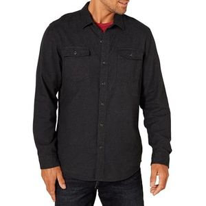 Amazon Essentials Men's Flanellen overhemd met lange mouwen, twee zakken en slanke pasvorm, Zwart, XS