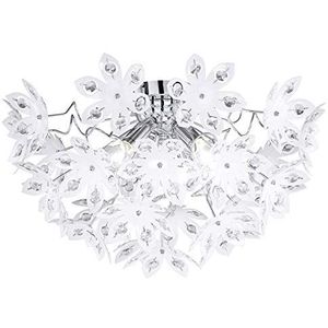 Reality Leuchten Plafondlamp chroom, acrylbloemen wit met heldere stenen, diameter: 55 cm hoogte: 30 cm, 3 x E14 maximaal 40W, zonder LM R61903001