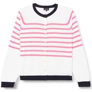 Armor Lux Dames Gestreept Vest Cardigan, Wit/Petunia/Seal, 32, Wit/Petunia/Seal, XS