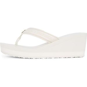 TOMMY HILFIGER Dames TH STREPEN WEDGE BEACH SANDAL Flip Flops, WIT (Ivoor), 7 UK, Wit Ivoor, 41 EU