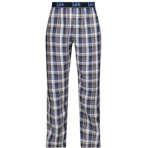 Lee Loungebroek voor heren in houtskool/blauw geruit lichte designerloungewear casual, Houtskool/Blauw Check, XL