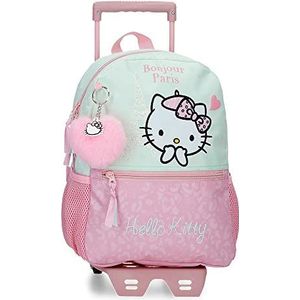 Hello Kitty Paris schoolrugzak, aanpasbaar, roze, 25 x 32 x 12 cm, polyester, 9,6 l, Roze, Mochila Escolar Adaptable a Carro, Schoolrugzak, aanpasbaar aan de trolley