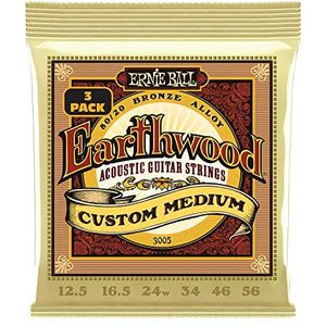 Ernie Ball Earthwood Custom Medium 80/20 Bronze Akoestische Gitaar Snaren 3 Pack 12.5-56 Gauge