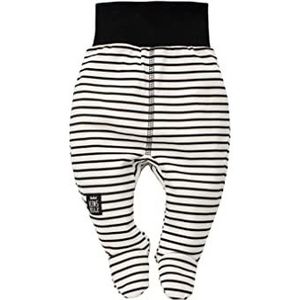 Pinokio - Happy Day - babybroek 100% katoen, grijs of zwart wit gestreept - joggingbroek, leggings, slaapbroek - elastische tailleband met voetjes, uniseks romperbroek, Strippes, 62 cm