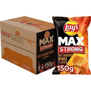 Lay's Max Strong Chips Hot Chicken Wings, Doos 9 stuks x 150 g