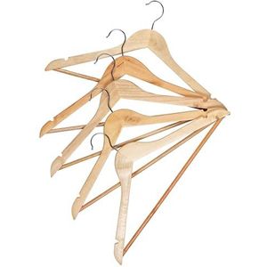 Beldray LA031725RD 10 Pack Hangers – Adult Strong Wooden Coat Hangers With Suit Trouser Bar, Clothes Organiser For Clothing Rails/Wardrobe/Closet, Shoulder Notches, Smooth Finish