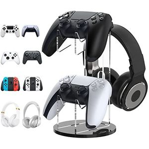 MoKo Universal Stand for Gamepad and Headphone Stand, 2 in 1 Game Controller Stand Holder Storage Organizer for ps5, ps4, xbox One, Xbox Series, Controller Stand Gaming Accessories, Black & Clear