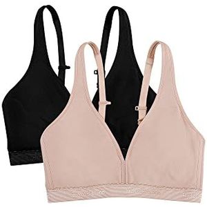 Fruit of the Loom Women's Wirefree Bralette 2 Pack Bra, Black/Sand, 38C