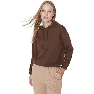 Trendyol Dames capuchon effen regular sweatshirt, bruin, L, BRON, L