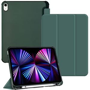 Compatibel met iPad (10,2 inch) tabletbeschermhoes, Y-vormige vouwtas met pensleuf, acrylmateriaal, donkergroen