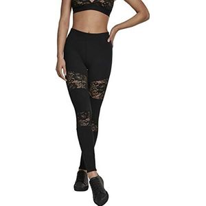 Urban Classics Dameslegging met veters, sportlegging, fitness- en yogabroek met bloemenkant, verkrijgbaar in 3 kleurvarianten, maten XS - 5XL, zwart (Black 00007), 3XL