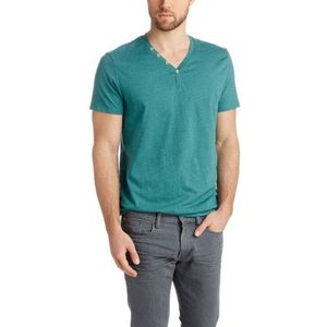 ESPRIT Heren T-shirt V-hals met knopen - slim fit, groen (Vivid Green Melange 773), L