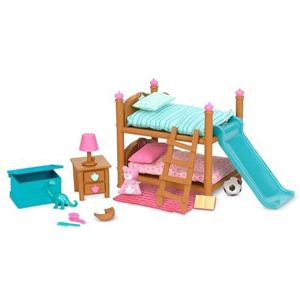 Li'l Woodzeez WZ6705Z Li'l Woodzeez - stapelbed, 18-delige set met slaapkamermeubilair en accessoires, miniatuurspeelgoed en speelsets voor kinderen vanaf 3 jaar