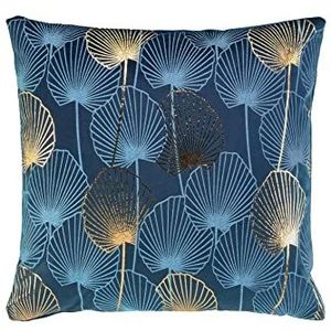 douceur d'intérieur, Kussen met afneembare overtrek, 40 x 40 cm, blauw, fluweel, bedrukt, goudkleurig, Clairine