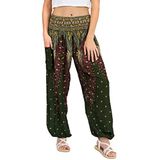 LOFBAZ Harembroek voor Vrouwen Yoga Boho Hippie Kleding Dames Palazzo Bohemien Pyjama Strand Indiase Zigeuner Genie Kleding Pauw 1 Groen XL