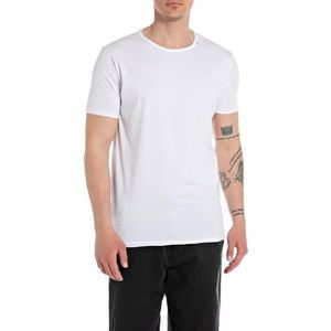 Replay Heren-T-shirt met korte mouwen en ronde hals, Optical White 001, L